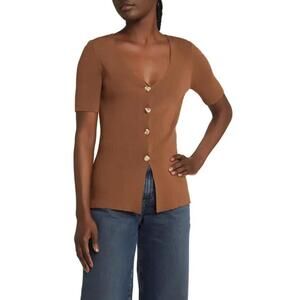 NWT! Rails Arden Short Sleeve Ribbed Cardigan in Cacao Size XS